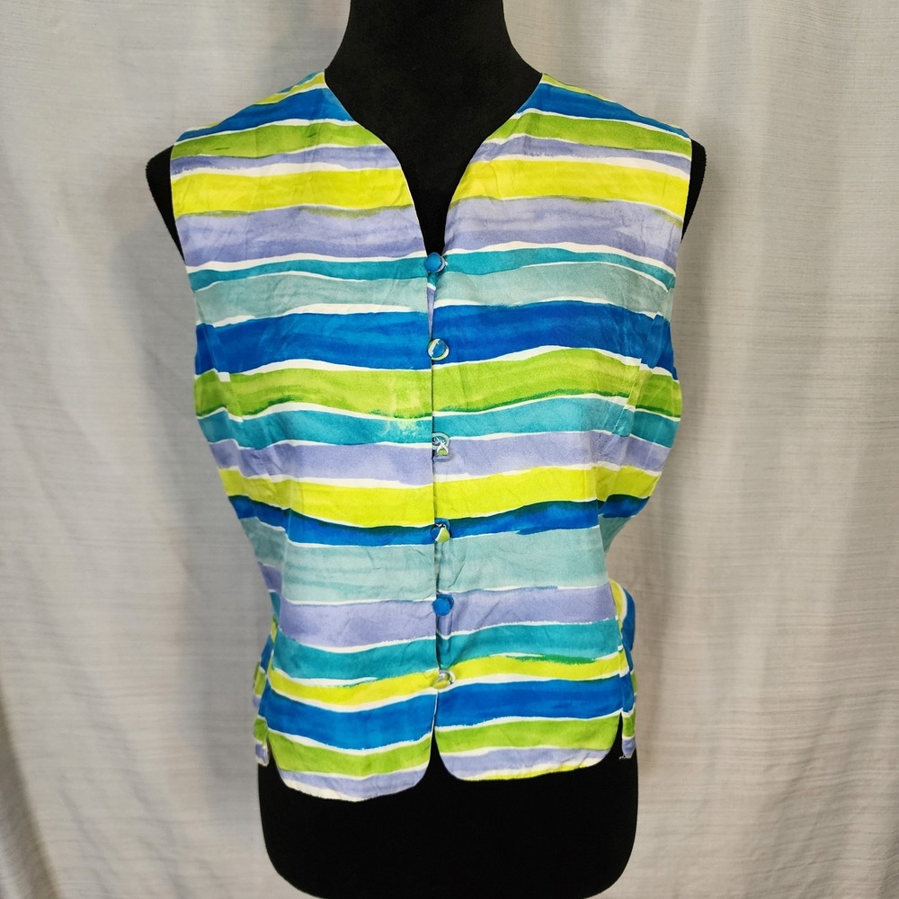 Vtg SPENSER JEREMY Size Medium Petite 100% Silk Sleeveless Blouse Vest Colorful